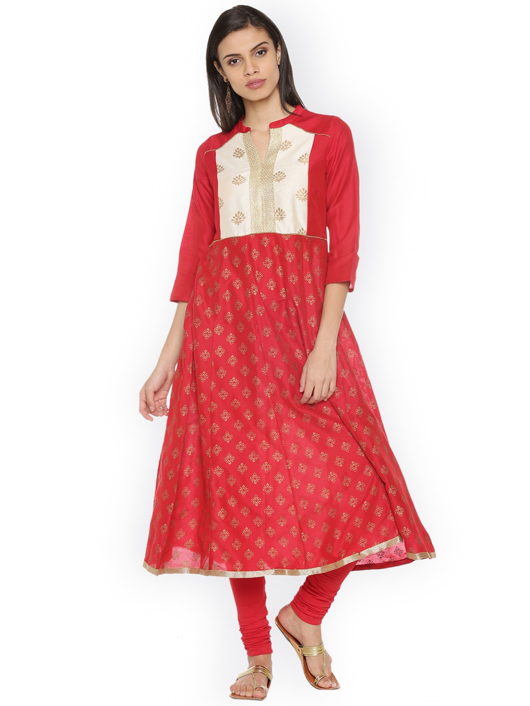 

RANGMANCH BY PANTALOONS Women Red & Cream-Coloured Printed A-Line Kurta