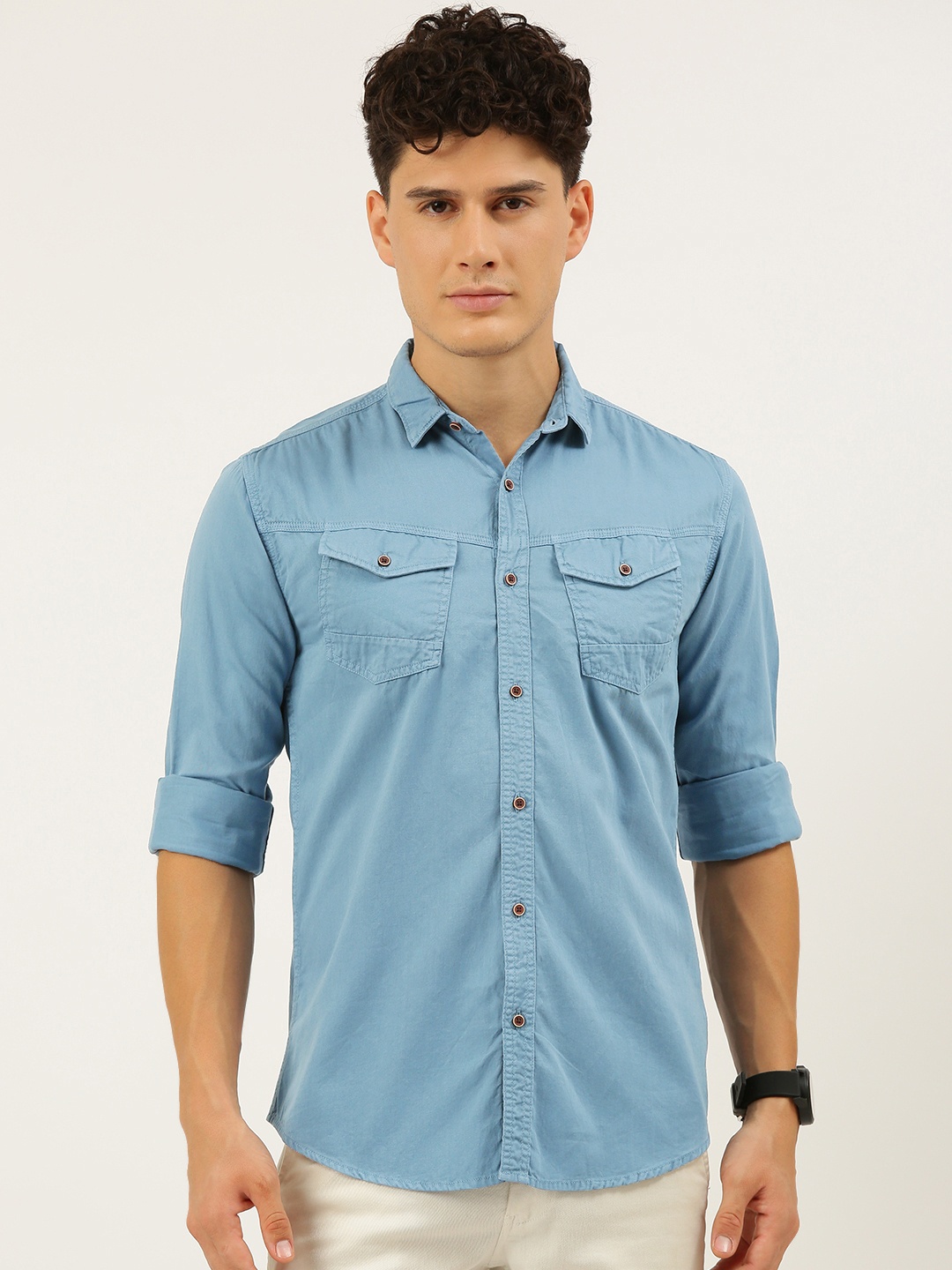 

IVOC Men Blue Pure Cotton Standard Slim Fit Casual Shirt