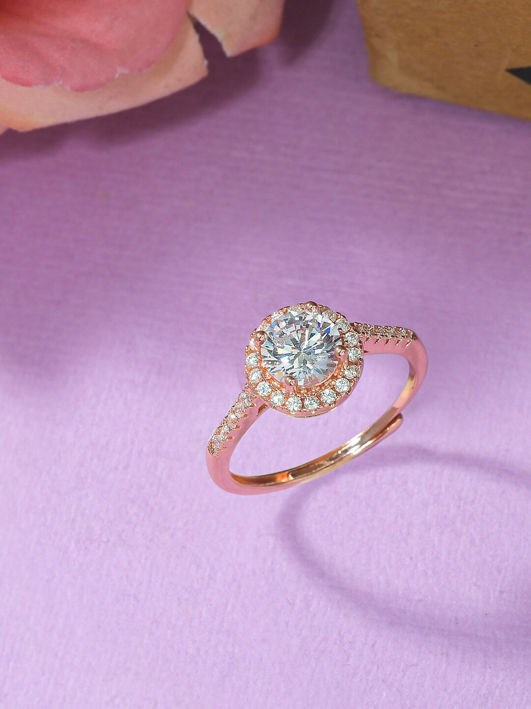 

Voylla Women White CZ Rose Gold-Plated Brass Finger Ring