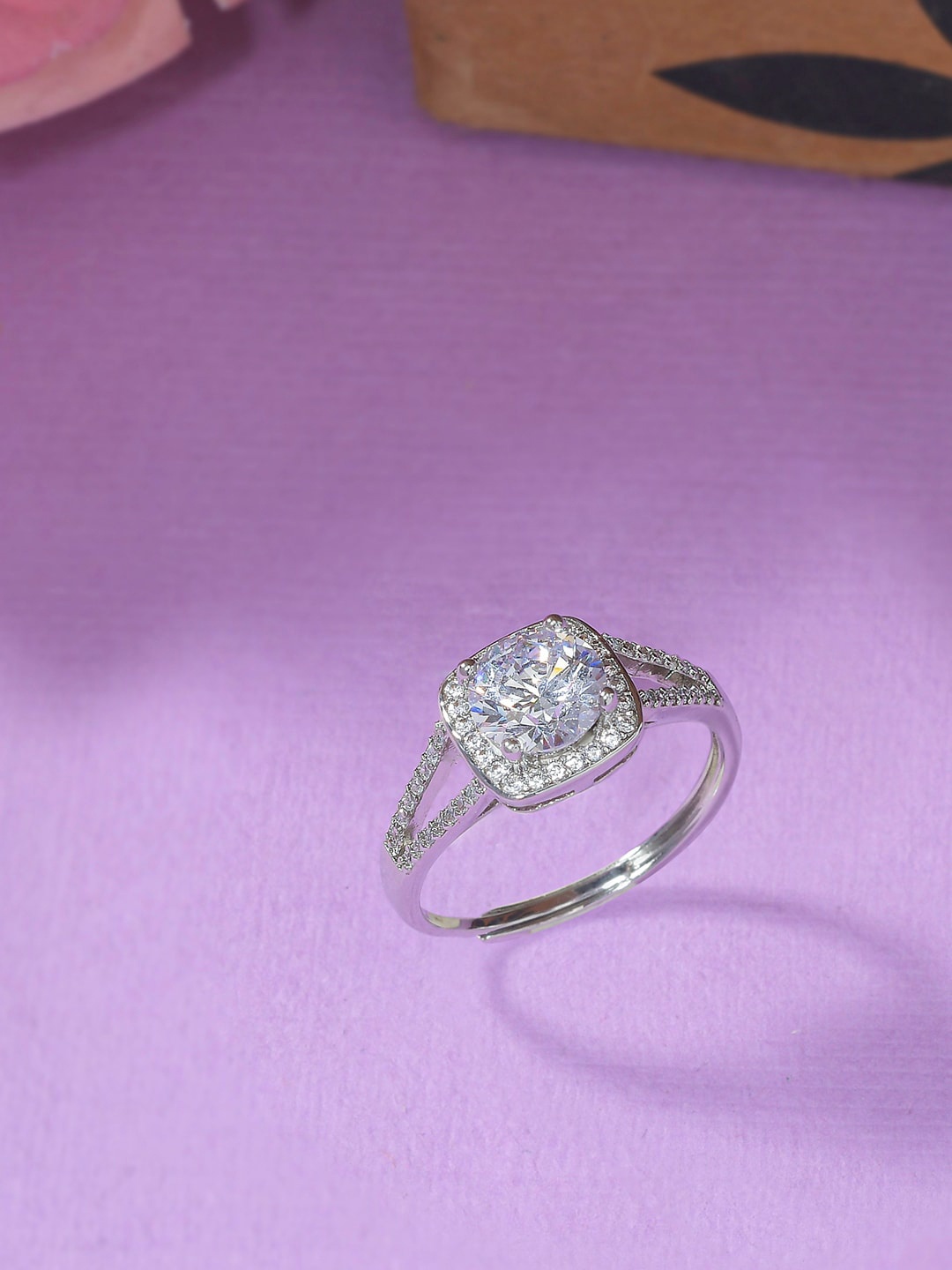 

Voylla Silver-Plated White Cubic Zirconia Finger Ring