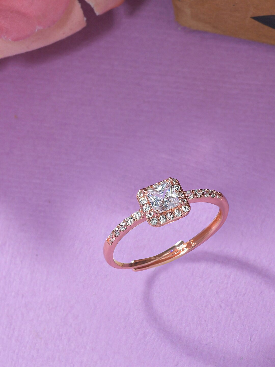 

Voylla Women White CZ Studded Rose Gold-Plated Finger Ring