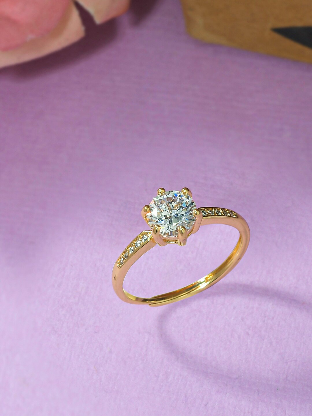 

Voylla Women White CZ-Studded Gold Plated Finger Ring