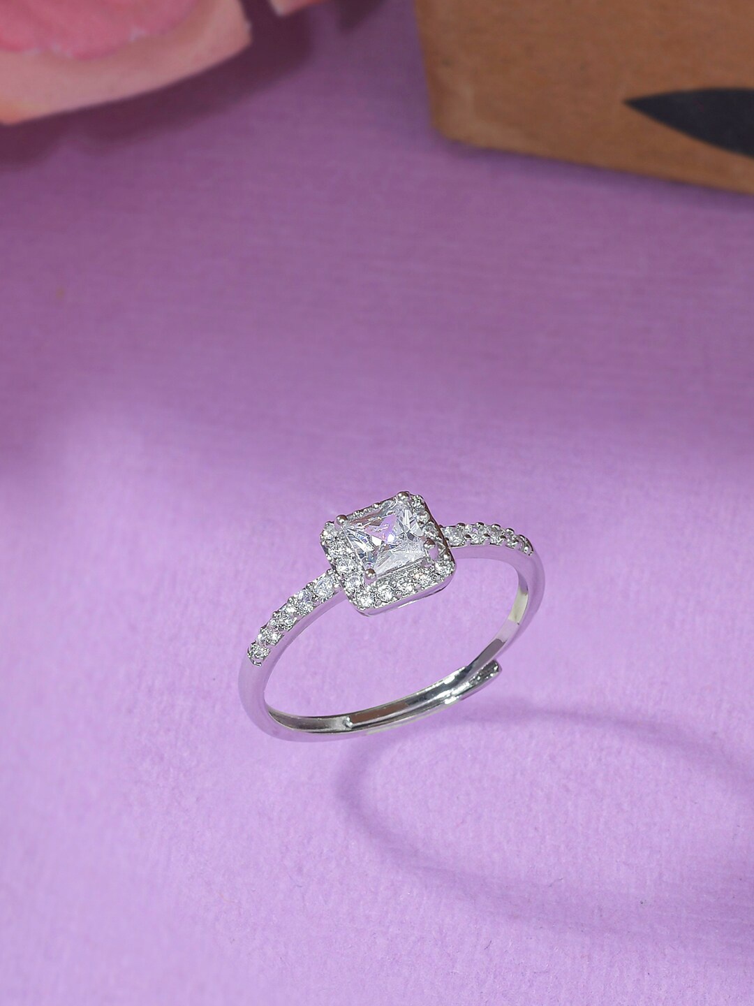 

Voylla Silver-Plated White CZ Studded Brass Finger Ring