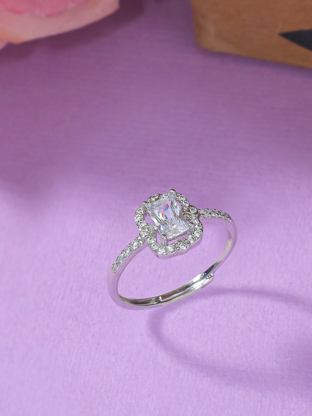 

Voylla Women Silver-Plated White CZ Studded Finger Ring