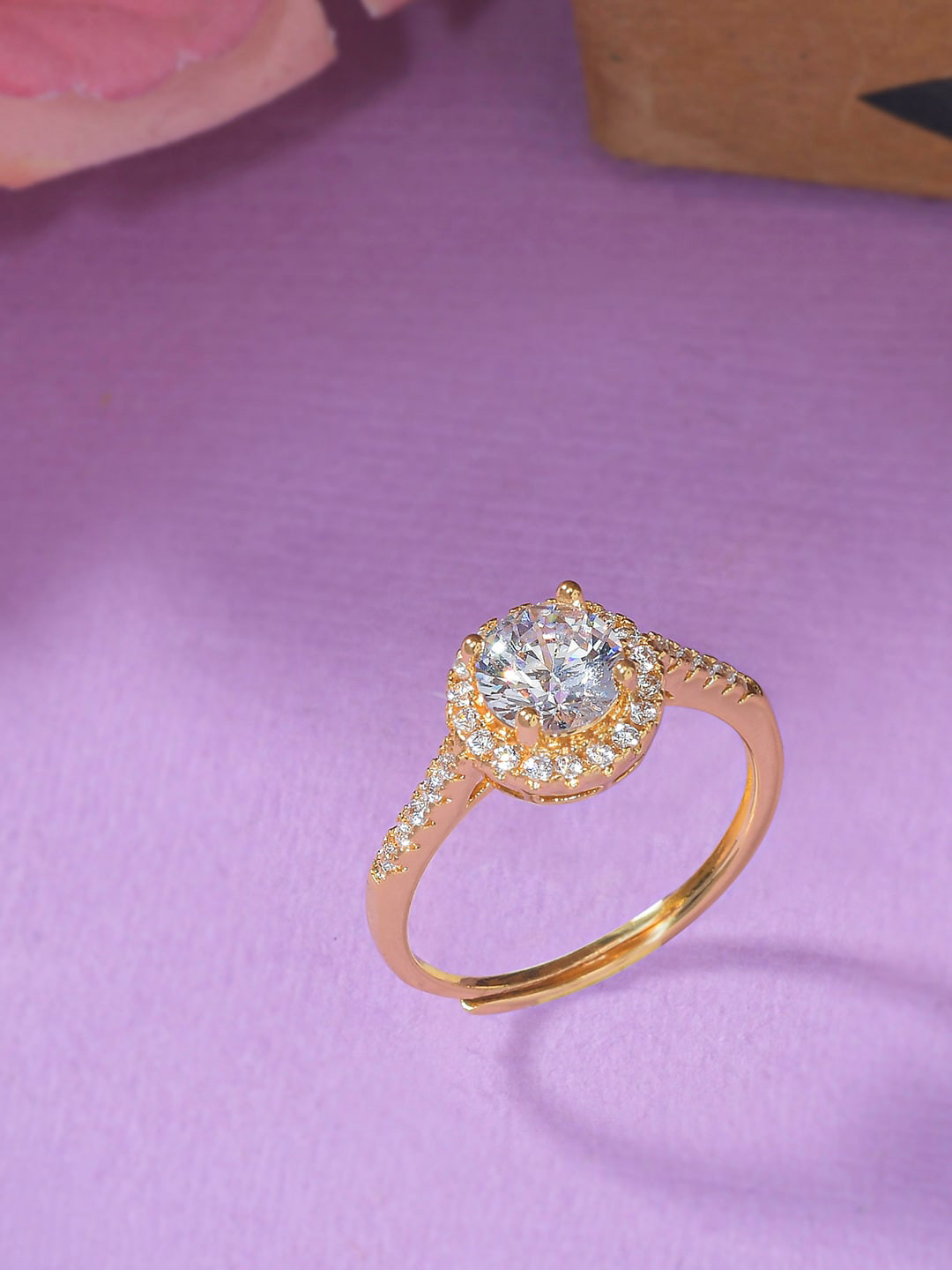 

Voylla Women Rose Gold-Plated White CZ Studded Brass Finger Ring