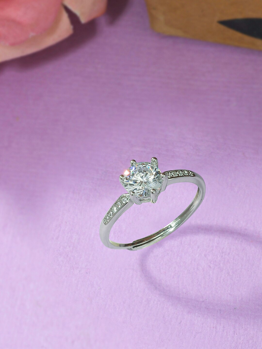 

Voylla Women Silver-Plated Silver Stone-Studded Ring