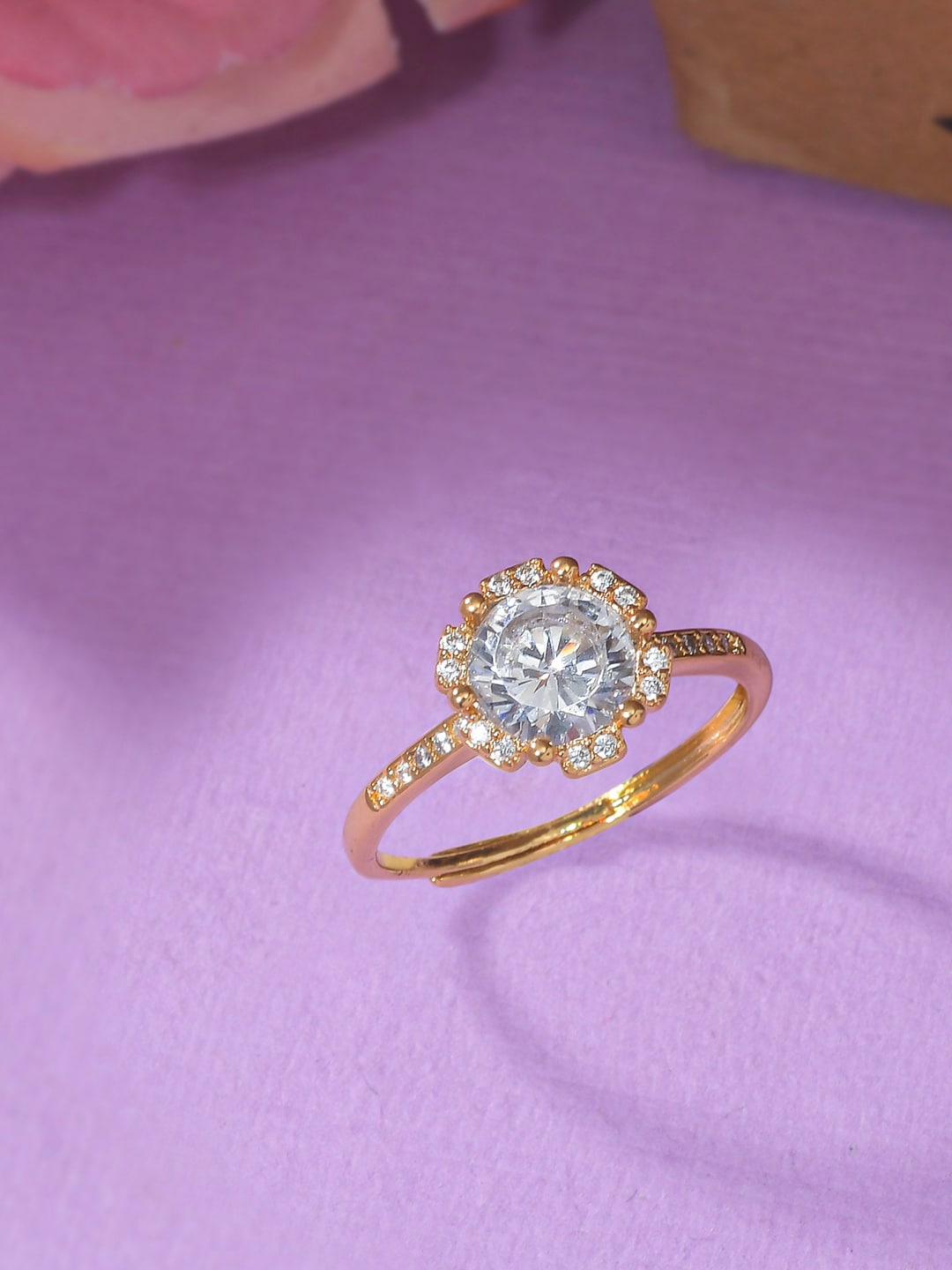 

Voylla Gold-Plated White Zircon Studded Ring