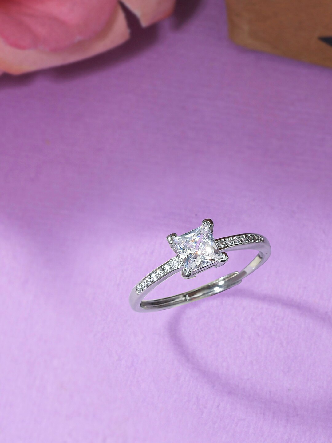 

Voylla Women Silver-Plated White Cubic Zirconia Finger Ring