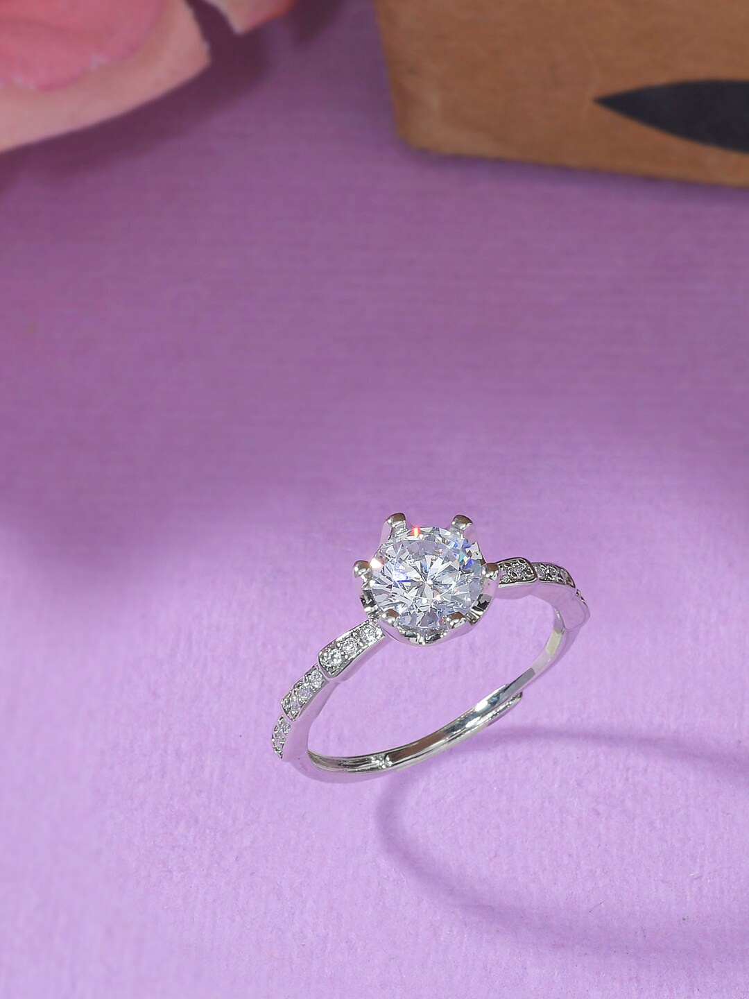 

Voylla Women Silver-Plated CZ Stone Studded Ring