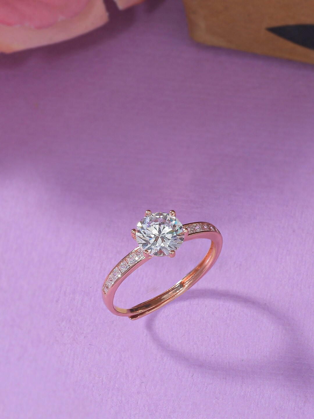

Voylla Women Silver-Plated White Cubic Zirconia Finger Ring, Rose gold