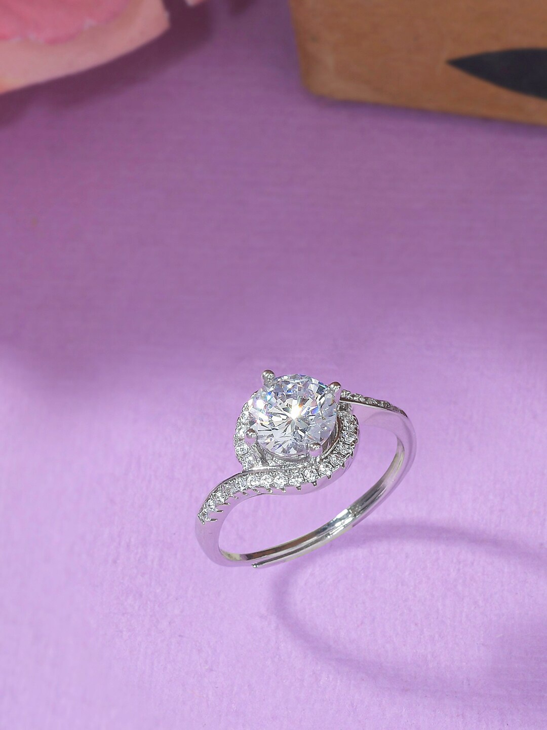 

Voylla Women Silver-Plated White Cubic Zirconia Finger Ring