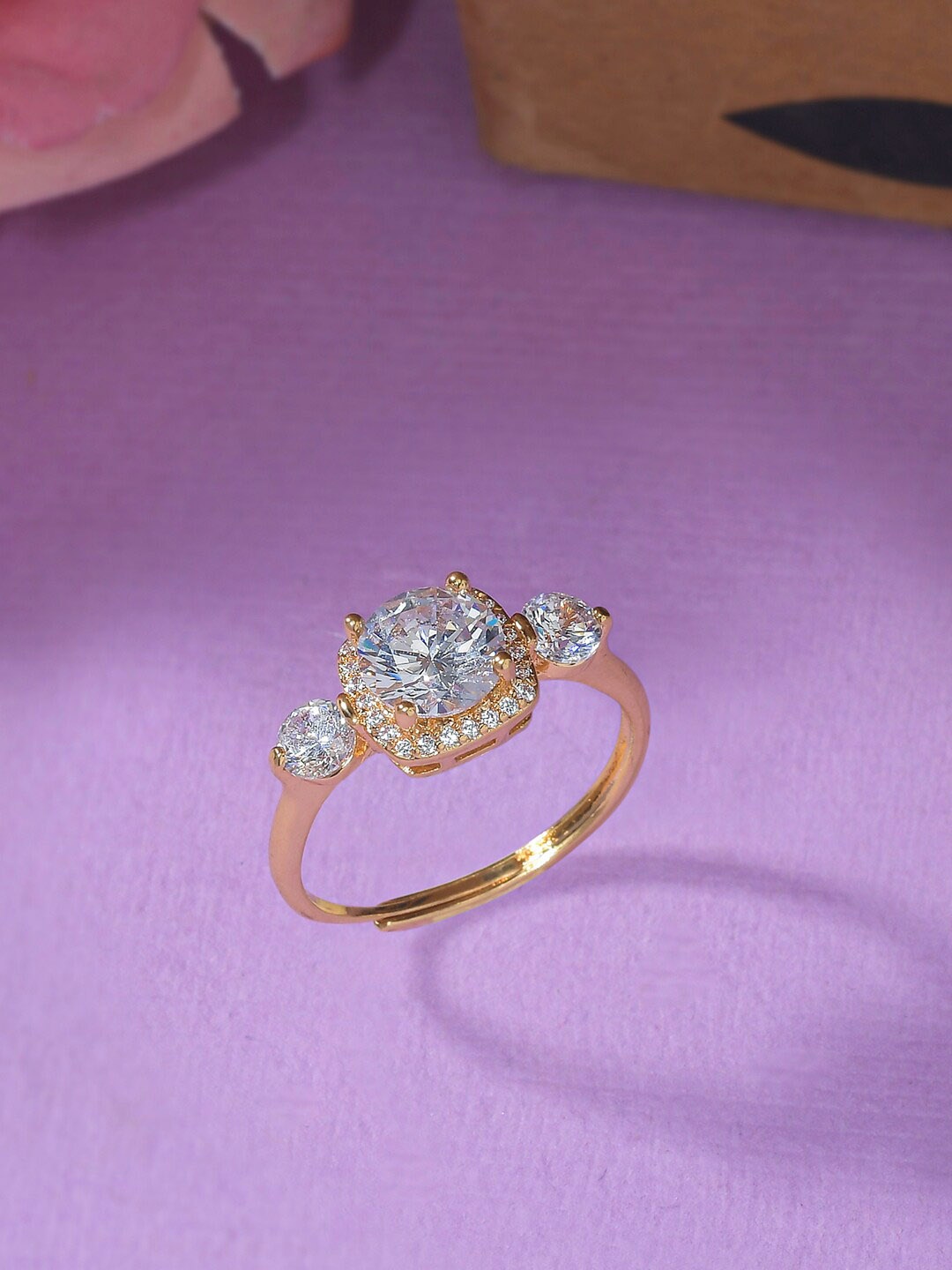 

Voylla Women Rose Gold-Plated White Shaped CZ Studded Finger Ring