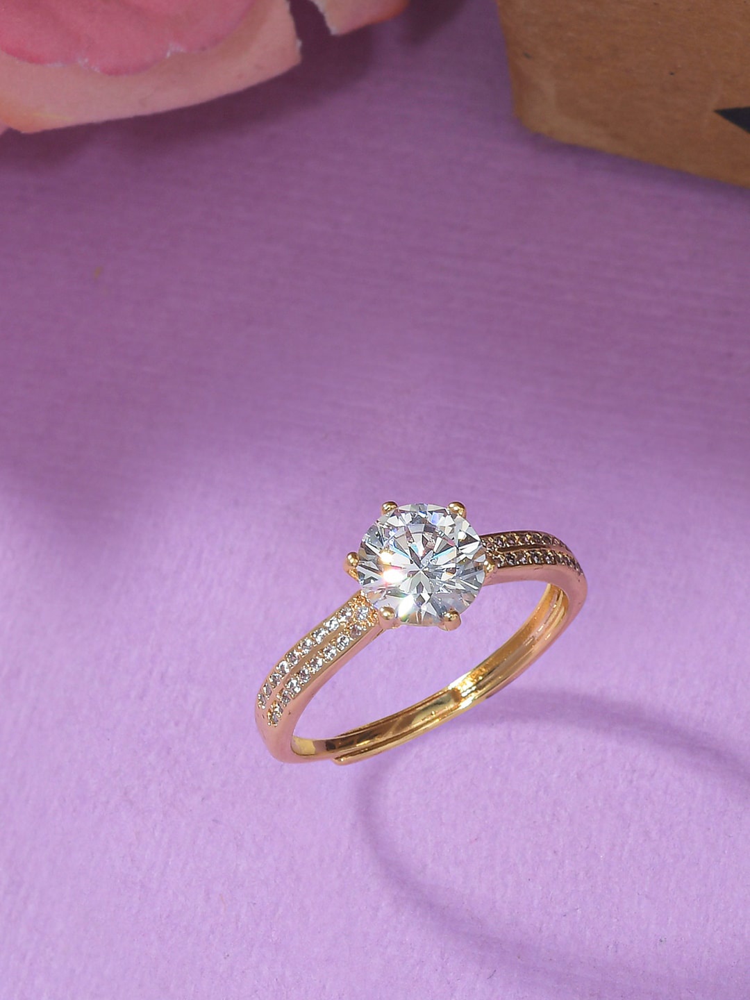 

Voylla Women Gold-Plated White CZ-Studded Finger Ring