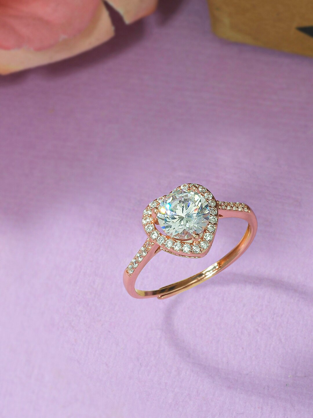 

Voylla Women Rose Gold-Plated White Cubic Zirconia Finger Ring