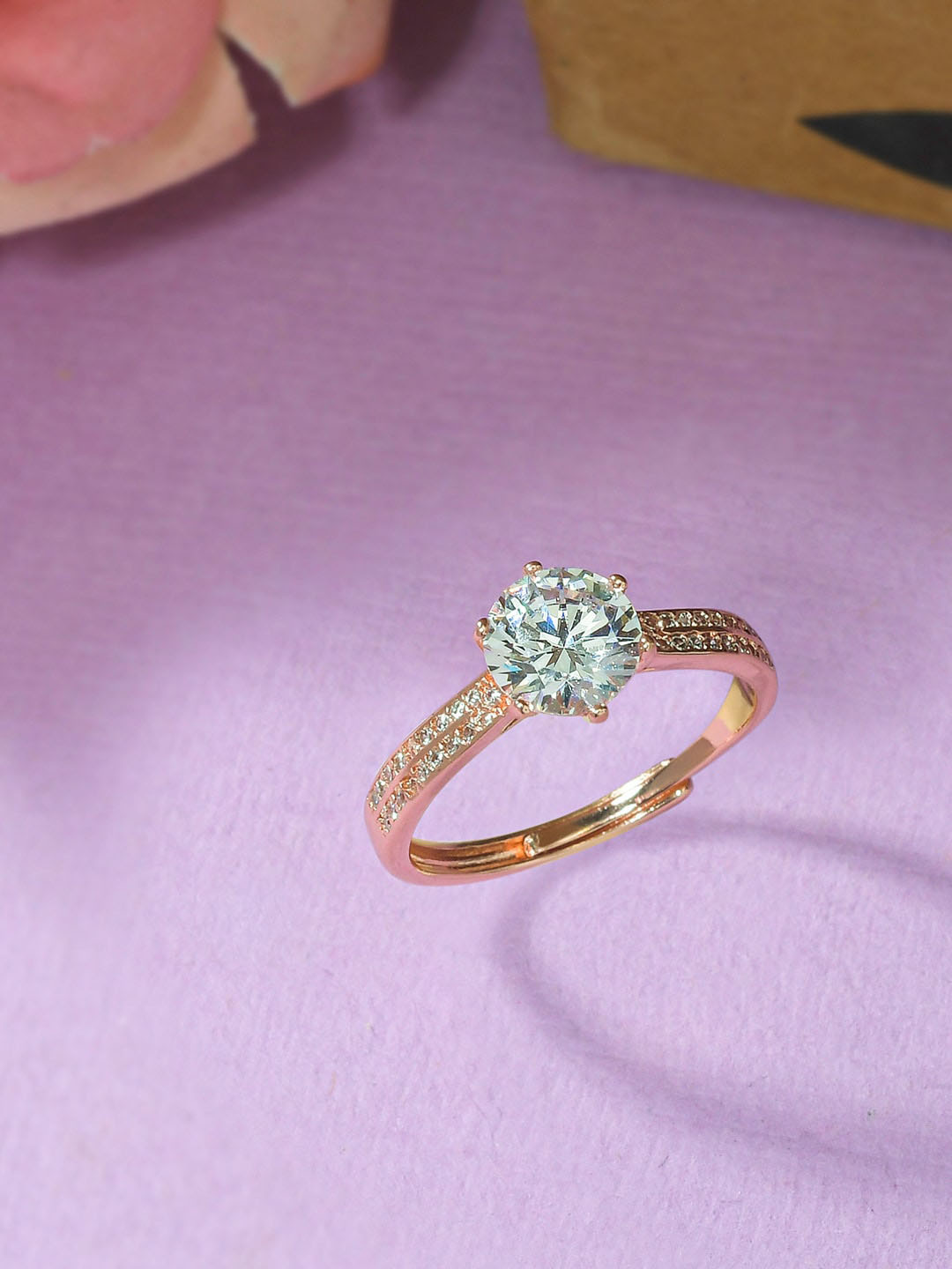 

Voylla Women Rose Gold-Plated White CZ-Studded Finger Ring