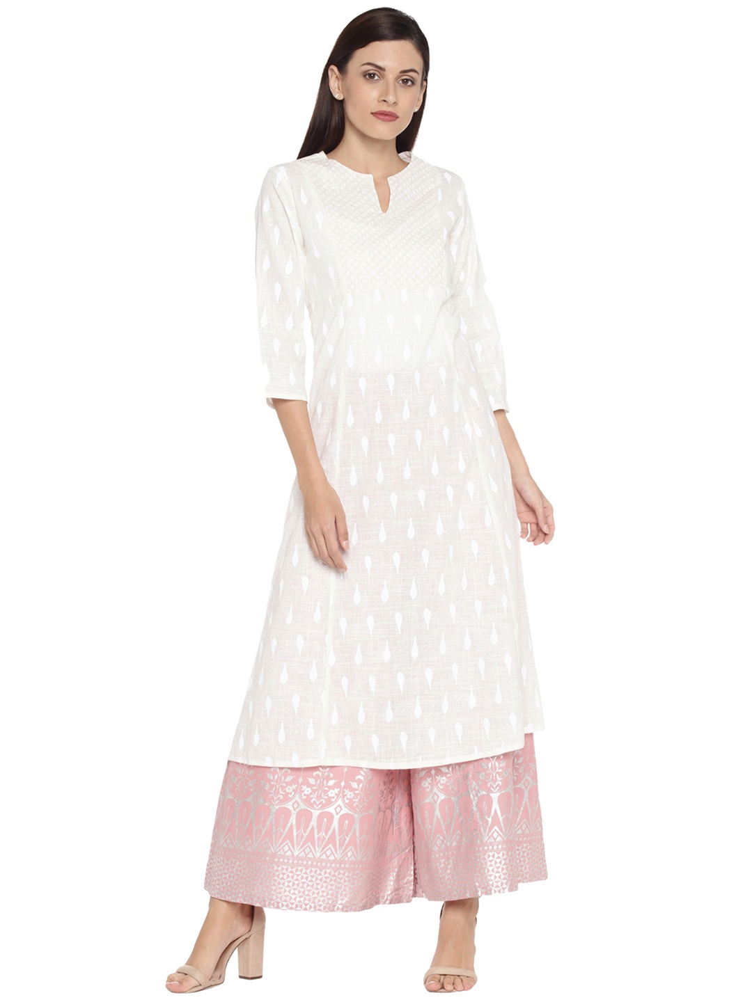 

RANGMANCH BY PANTALOONS Women Off-White Printed Straight Kurta