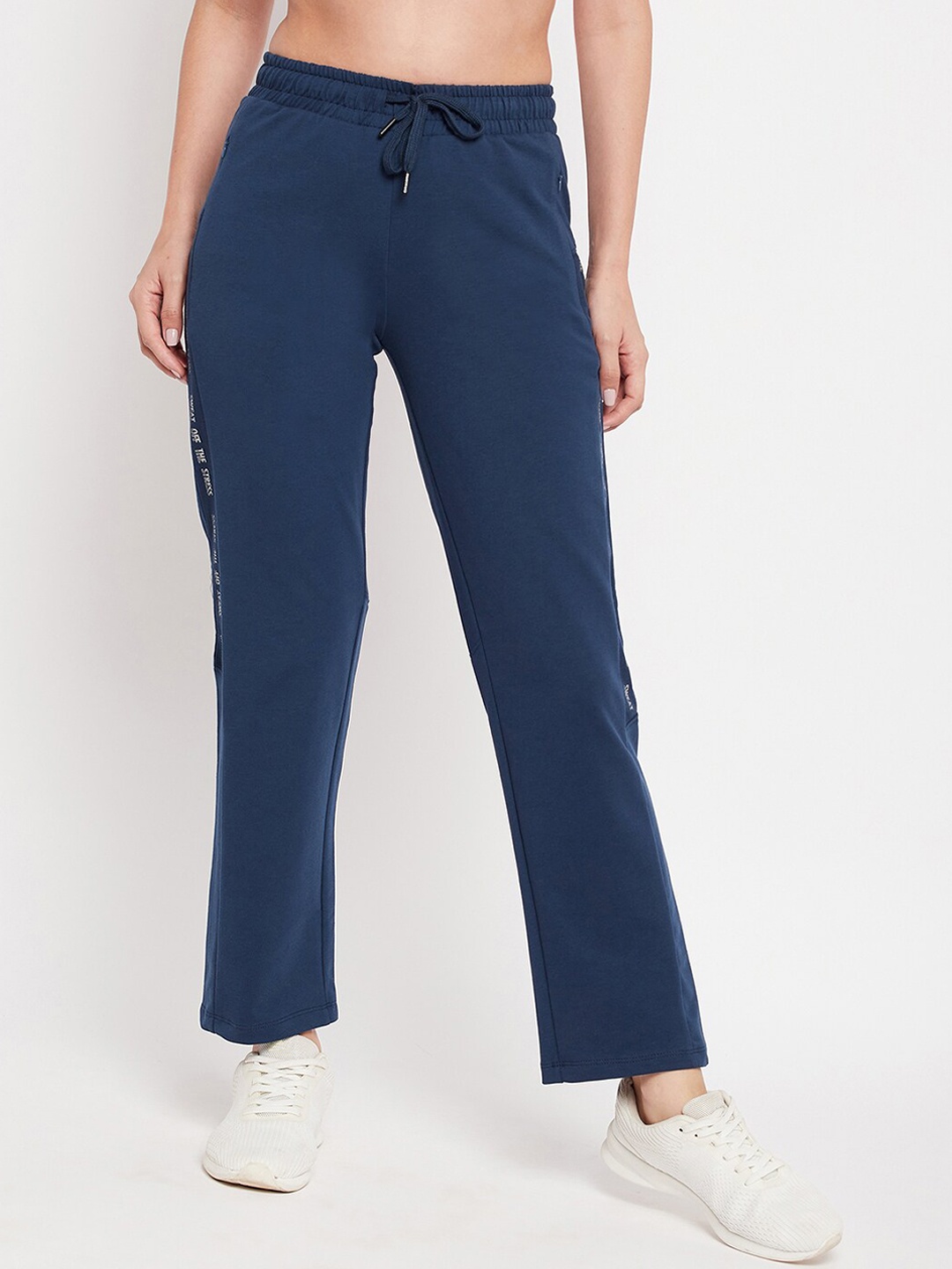 

MADAME M SECRET Women Plus Size Navy Blue Solid Track Pants