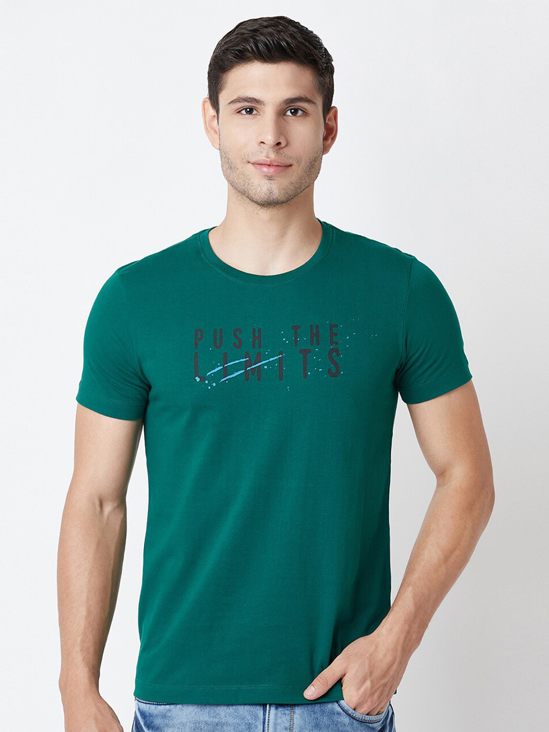 

Blue Buddha Men Green Typography Printed Cotton T-shirt