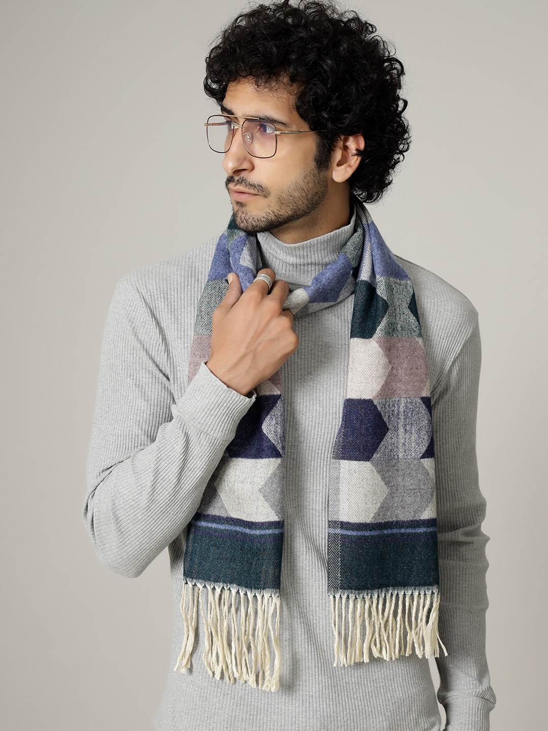 

HANDICRAFT PALACE Men Green & Purple Geometric Printed Woolen Muffler