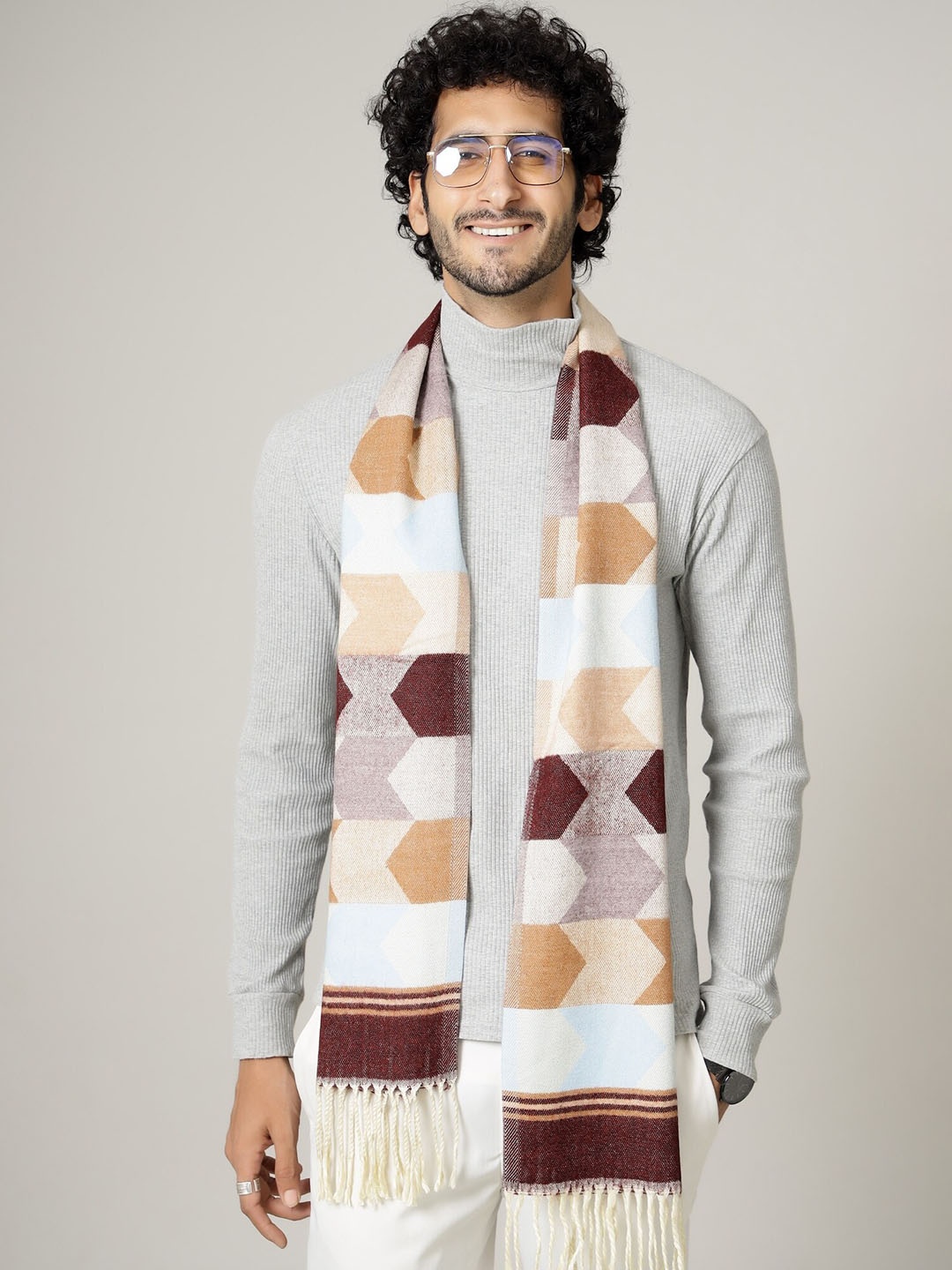 

HANDICRAFT PALACE Men Orange Checked Wool Muffler