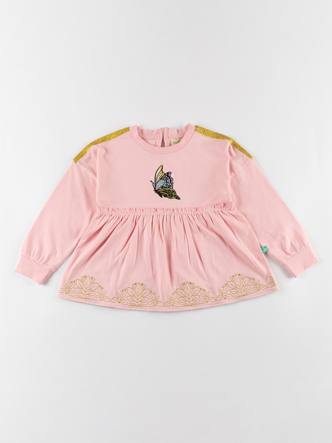 

JusCubs Girls Pink Embroidered Pure Cotton A-Line Top