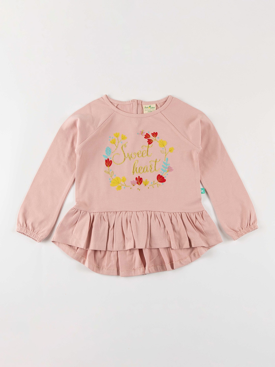 

JusCubs Pink Embroidered Pure Cotton High-Low Top