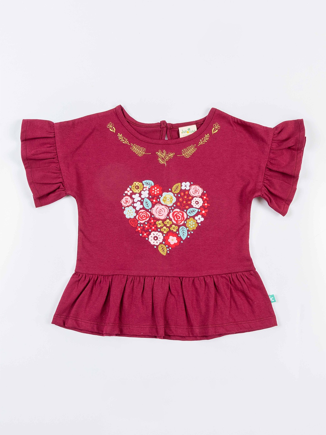 

JusCubs Maroon Floral Printed Pure Cotton Top