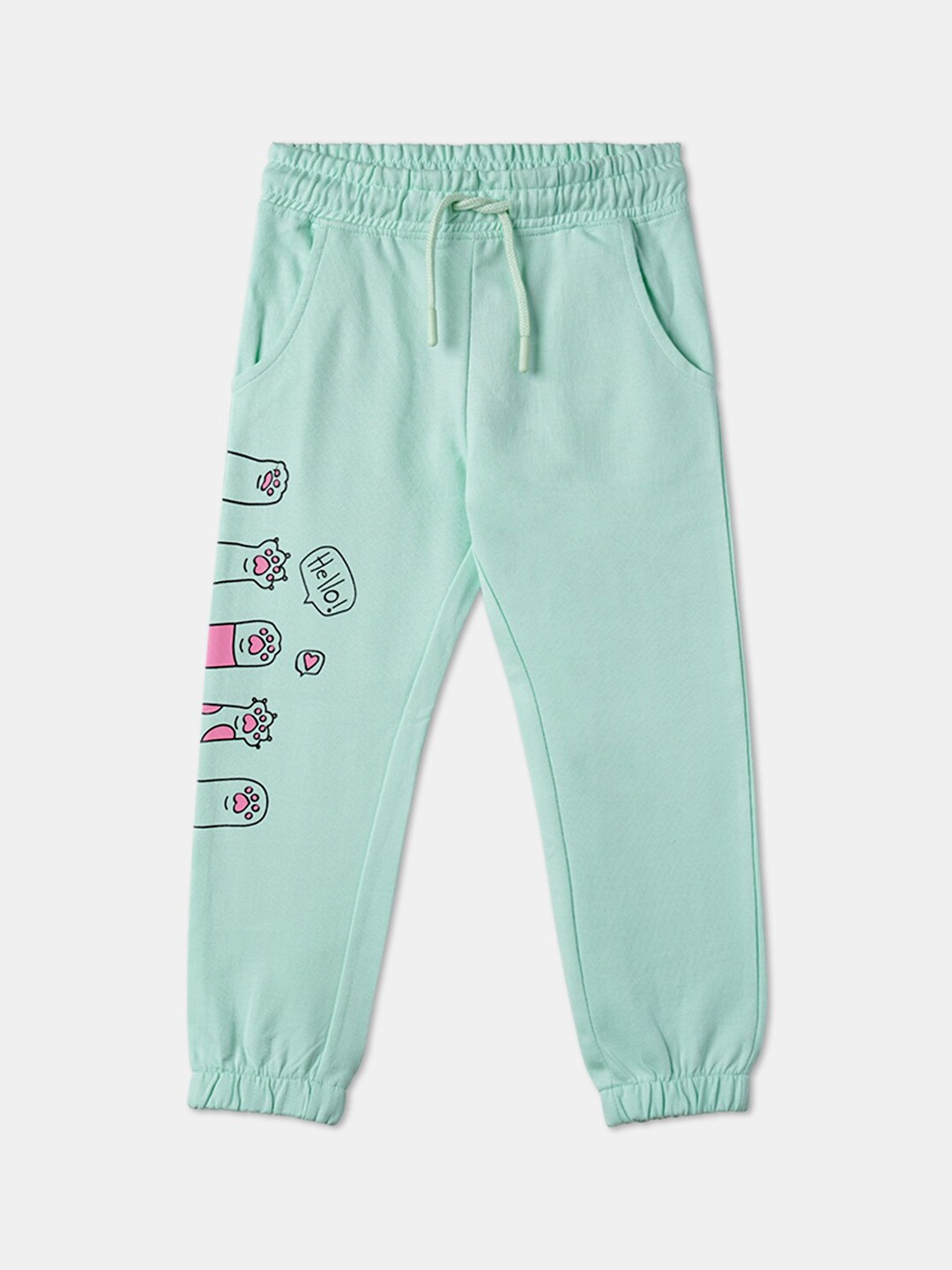 

R&B Girls Conversational Printed Cotton Joggers, Turquoise blue
