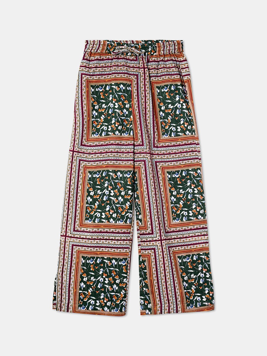 

R&B Girls Floral Printed Cotton Parallel Trouser, White