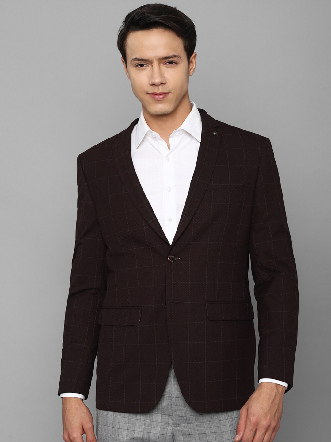 

Allen Solly Men Black Checked Slim-Fit Single Breasted Formal Blazer