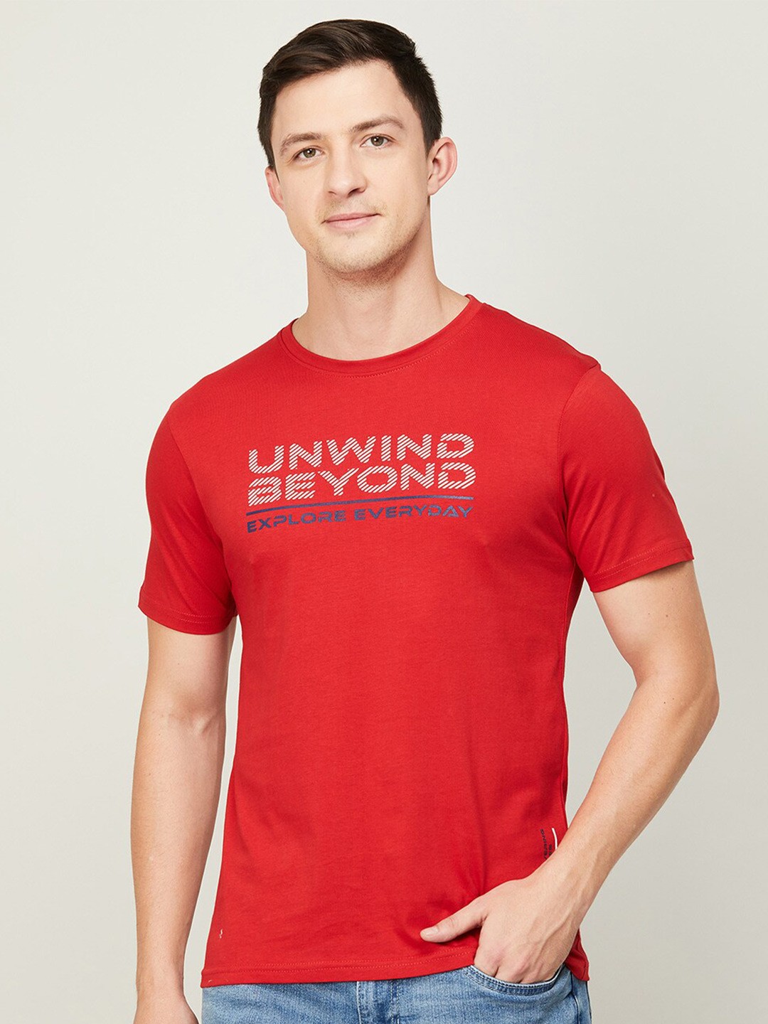 

Fame Forever by Lifestyle Men Red Typography Printed Cotton T-shirt