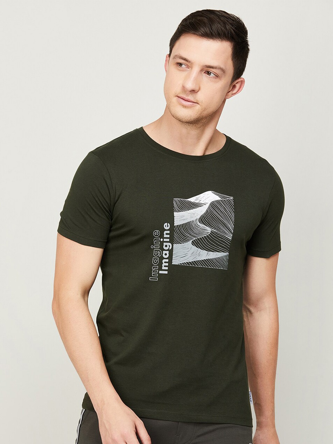 

Fame Forever by Lifestyle Men Olive Green Printed Cotton T-shirt