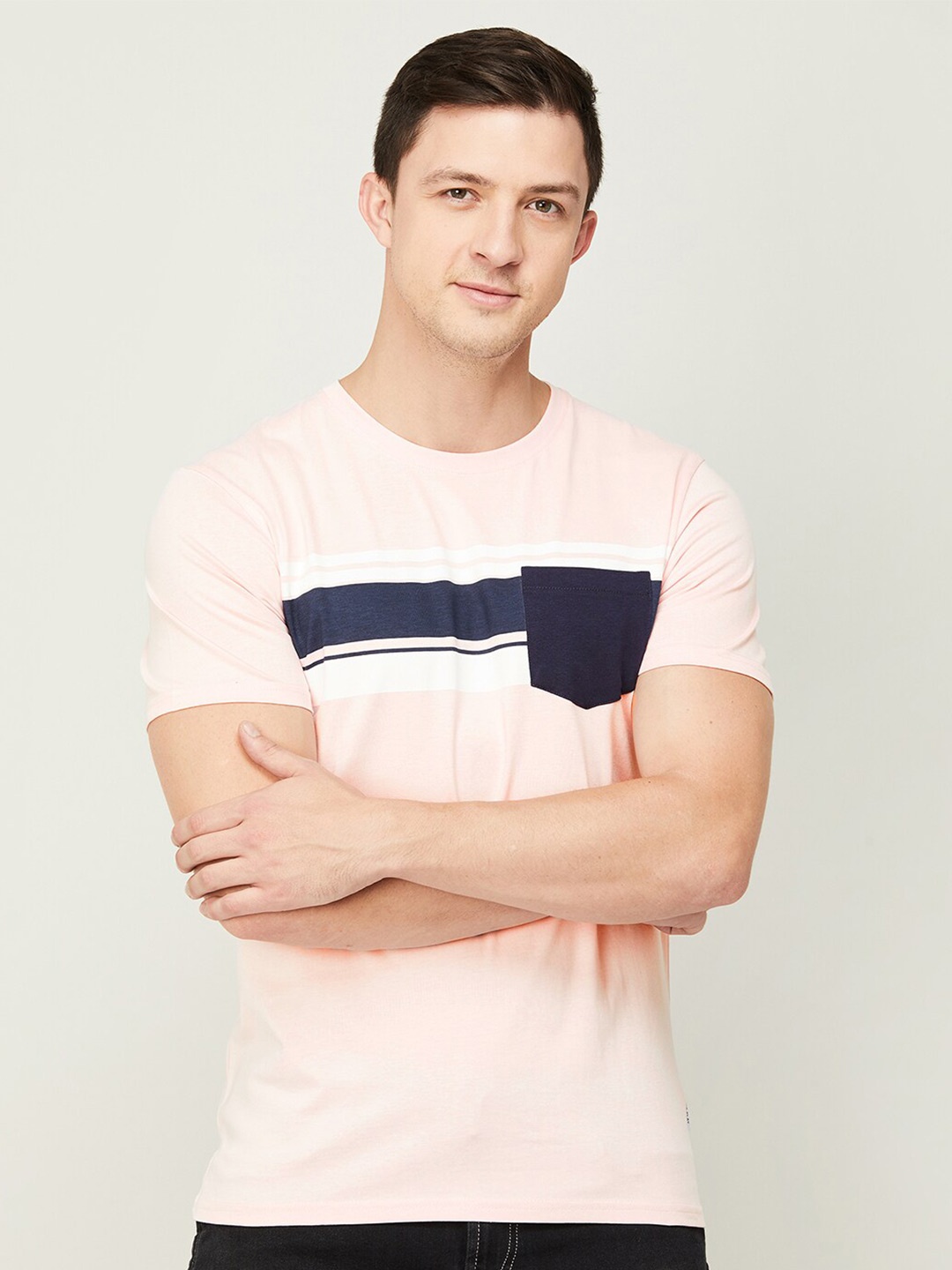 

Fame Forever by Lifestyle Men Pink Colourblocked Printed Cotton T-shirt