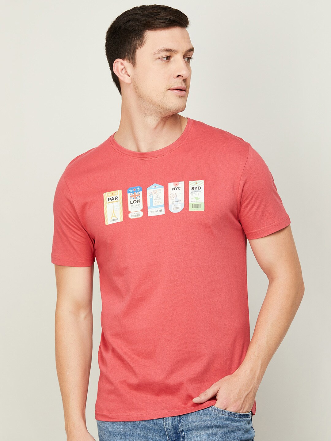 

Fame Forever by Lifestyle Men Coral Printed Cotton T-shirt