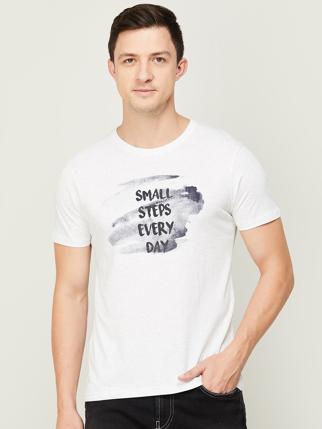 

Fame Forever by Lifestyle Men White Typography Printed Cotton T-shirt