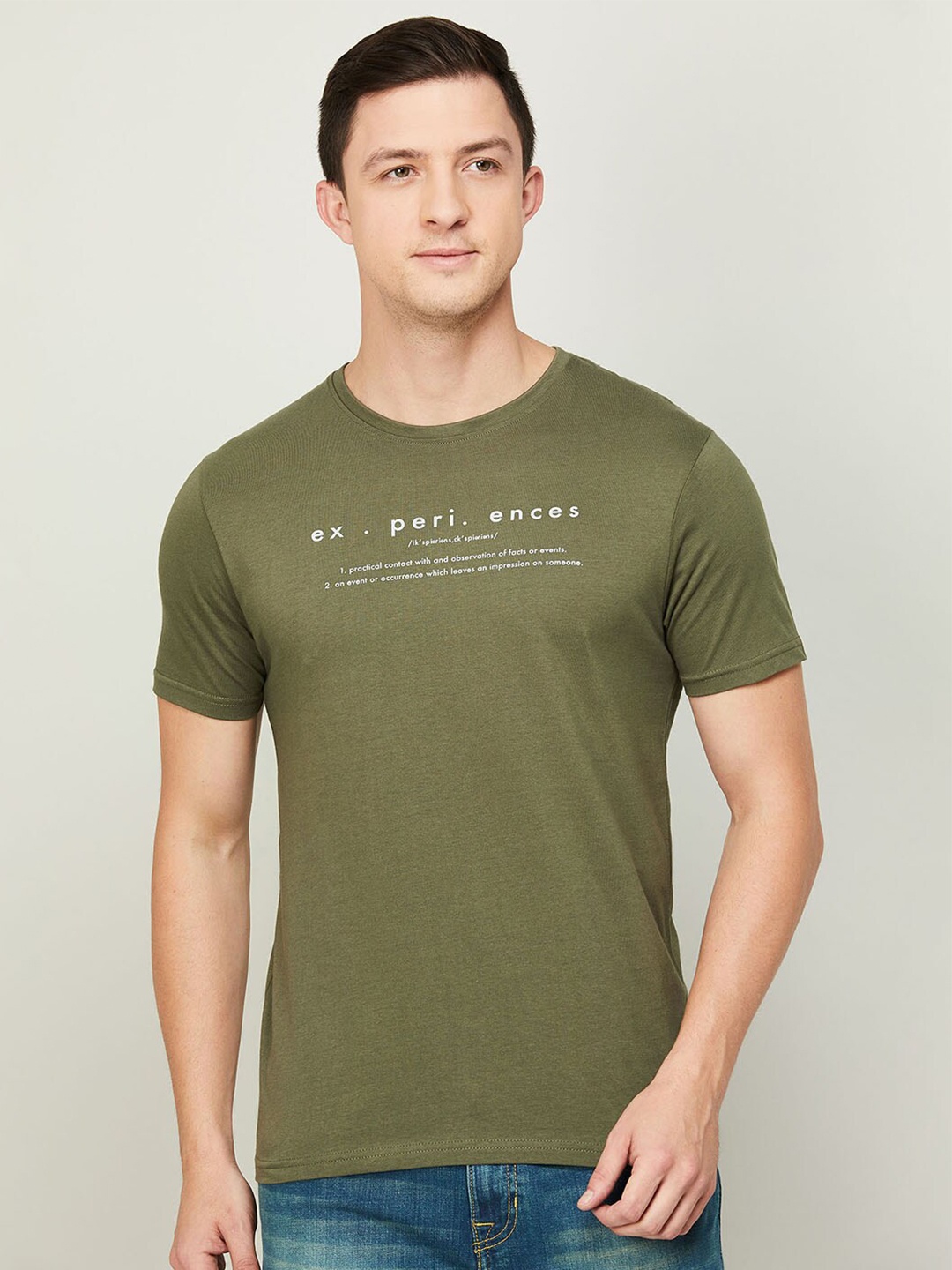 

Fame Forever by Lifestyle Men Olive Green Typography Printed Cotton T-shirt