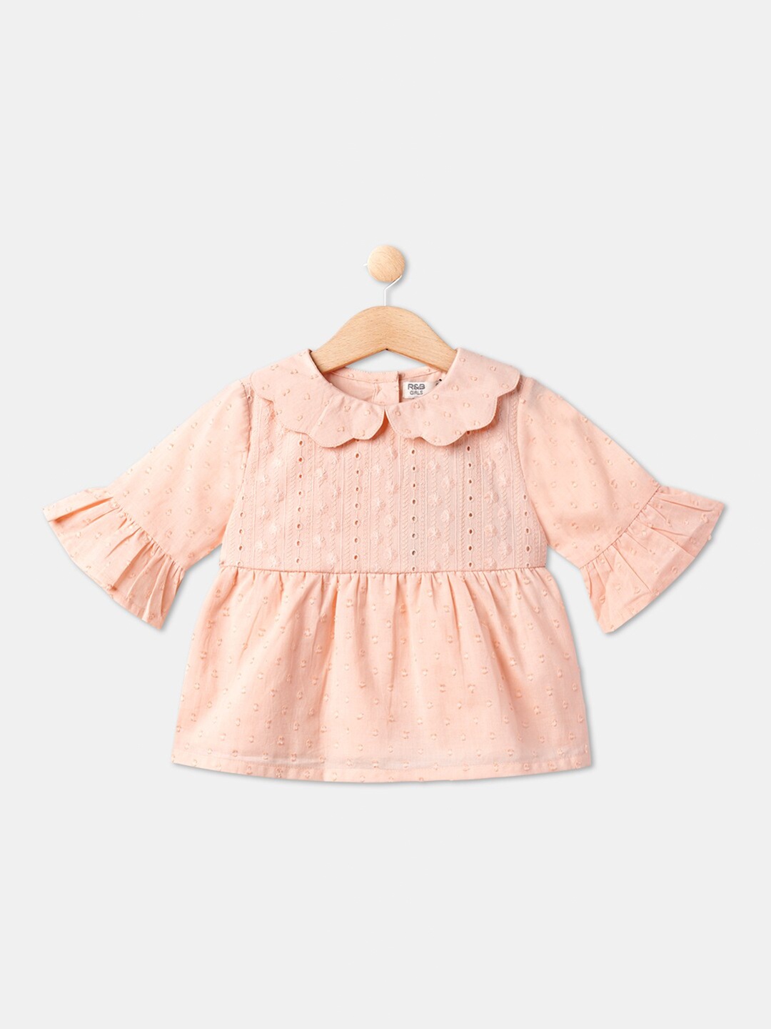 

R&B Infant Girls Peach-Coloured Self Design Pure Cotton Top