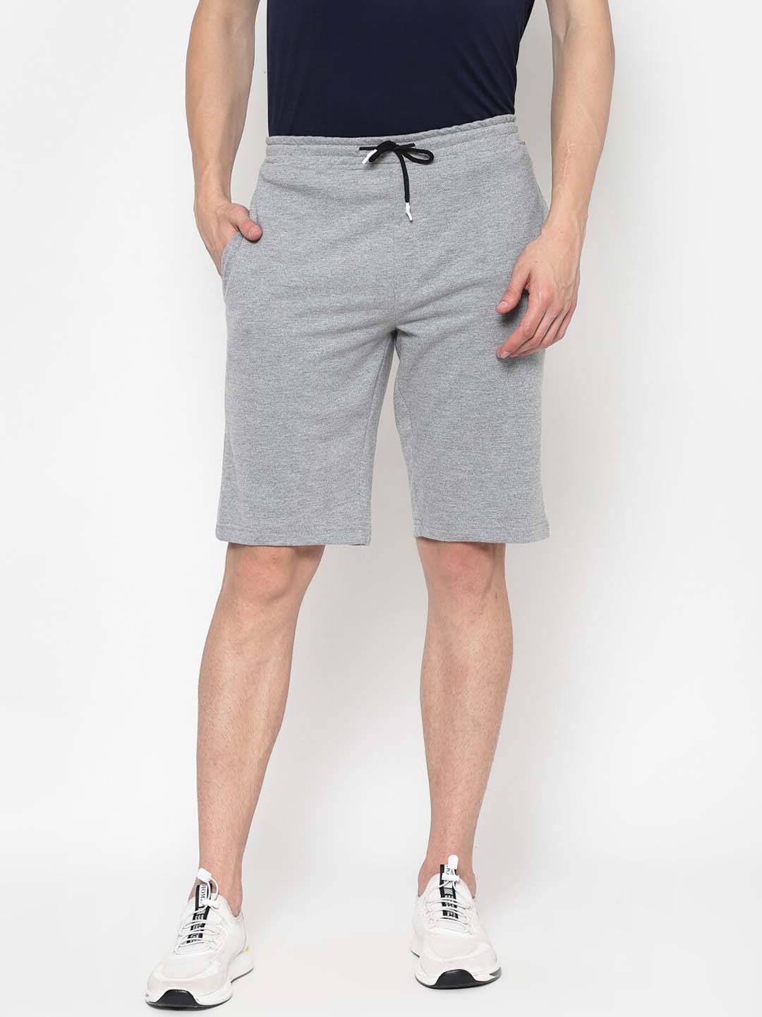 

PAUSE SPORT Men Grey Melange Cotton Outdoor Sports Shorts with Antimicrobial Technology