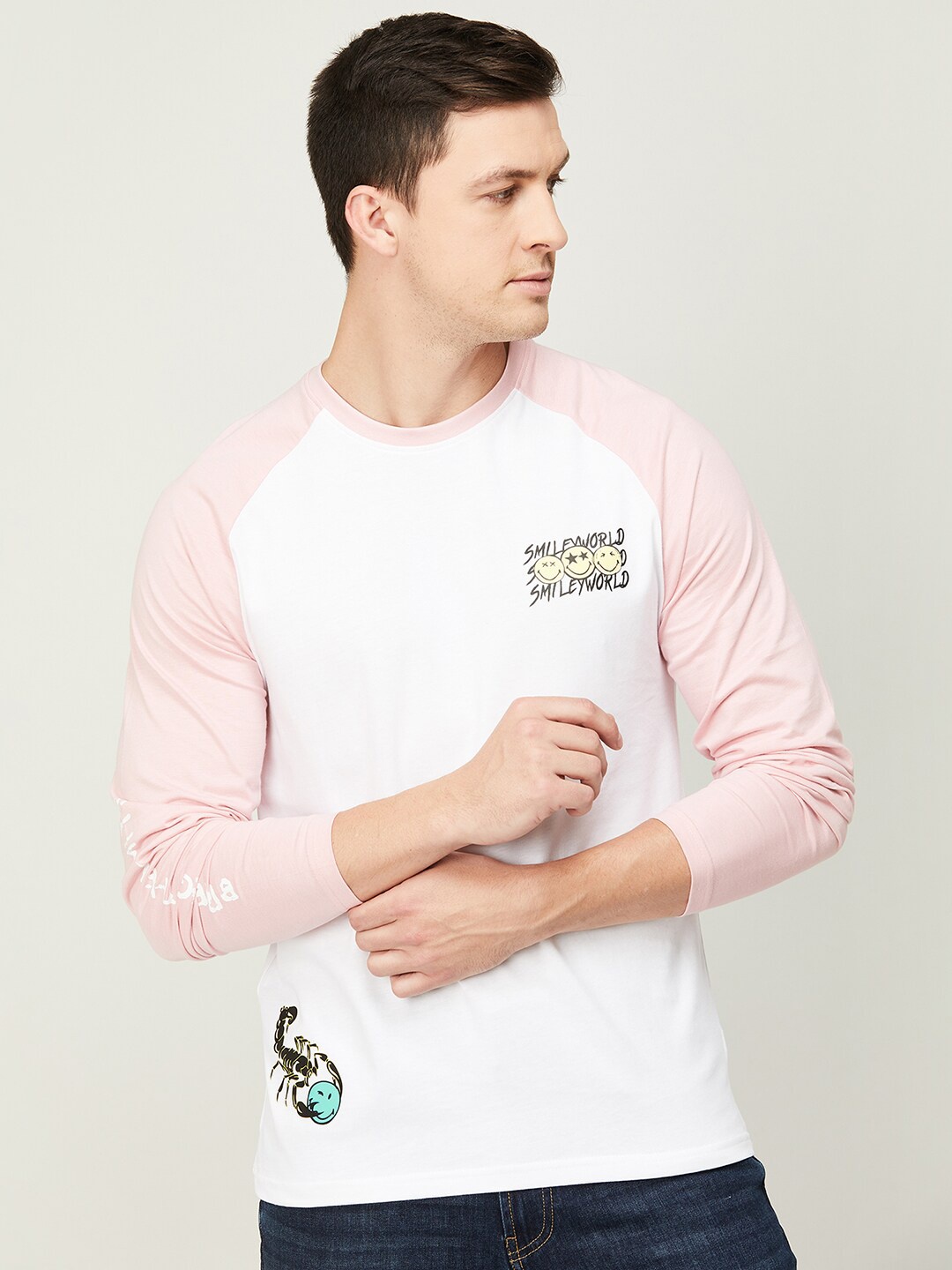 

SmileyWorld Men Pink Typography Colourblocked T-shirt