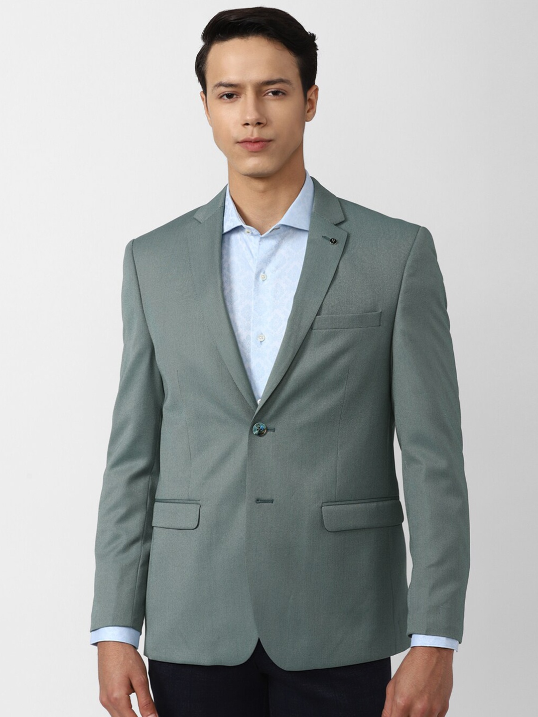 

Van Heusen Men Blue Self Design Slim-Fit Single-Breasted Formal Blazers