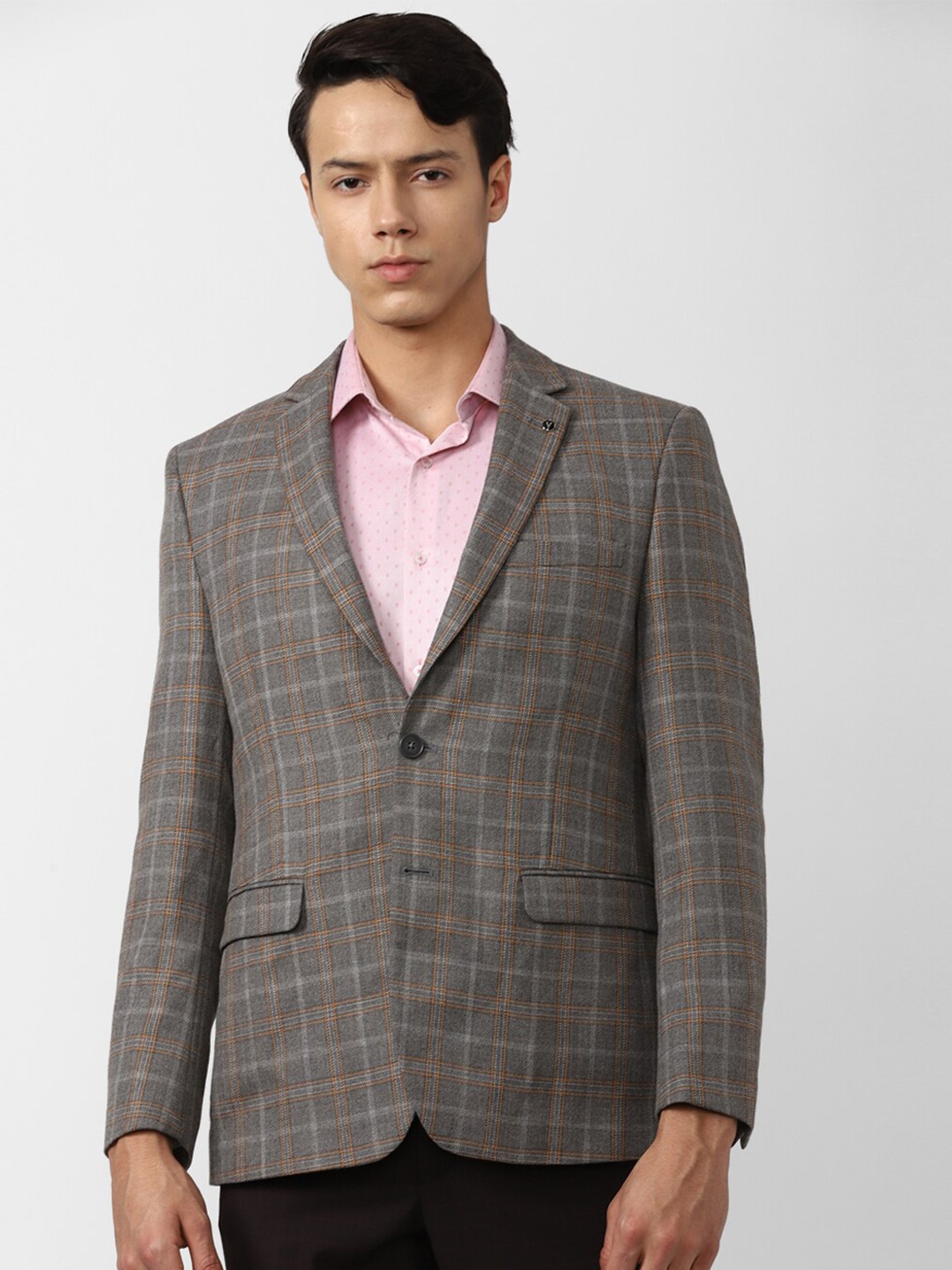 

Van Heusen Men Grey Checked Patterned Single-Breasted Slim-Fit Formal Blazer