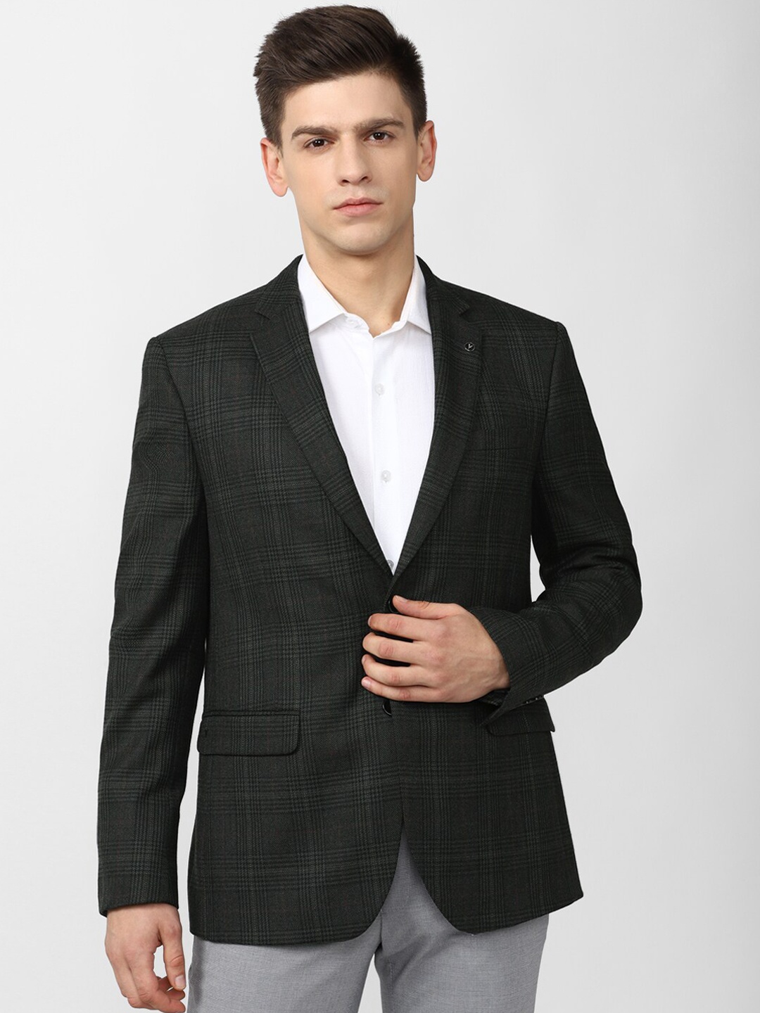 

Van Heusen Men Grey Checked Single-Breasted Blazer