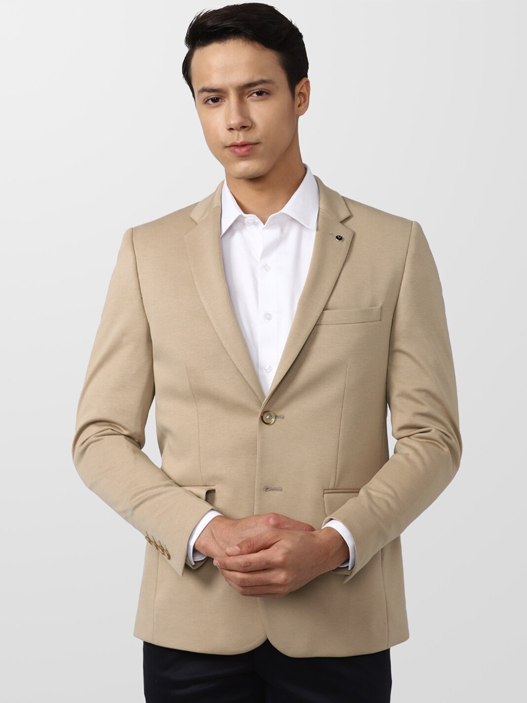 

Van Heusen Men Khaki Self Design Slim-Fit Single-Breasted Formal Blazers