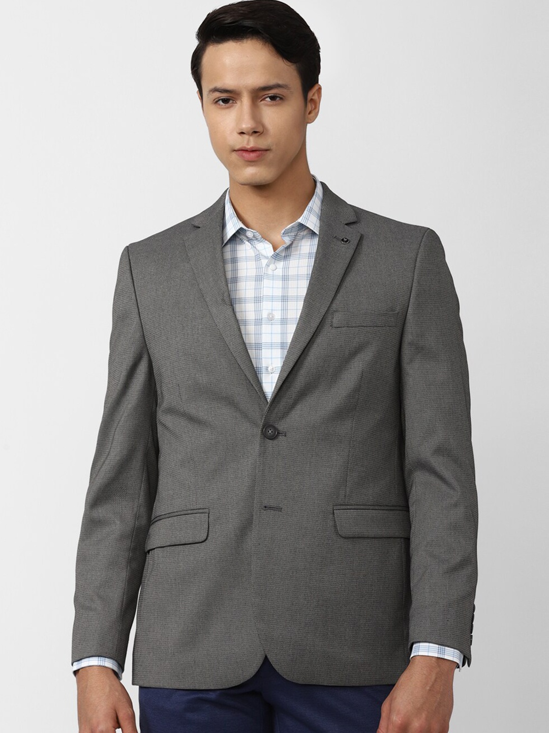

Van Heusen Men Grey Textured Single-Breasted Slim-Fit Formal Blazer