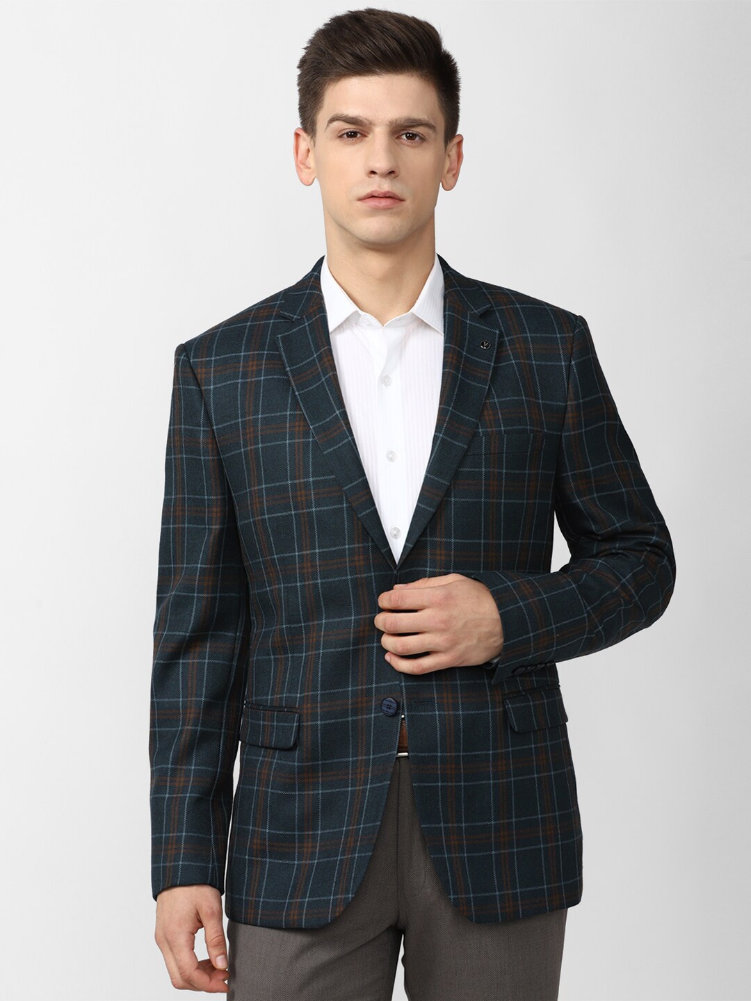 

Van Heusen Men Navy Blue Checked Single Breasted Blazers