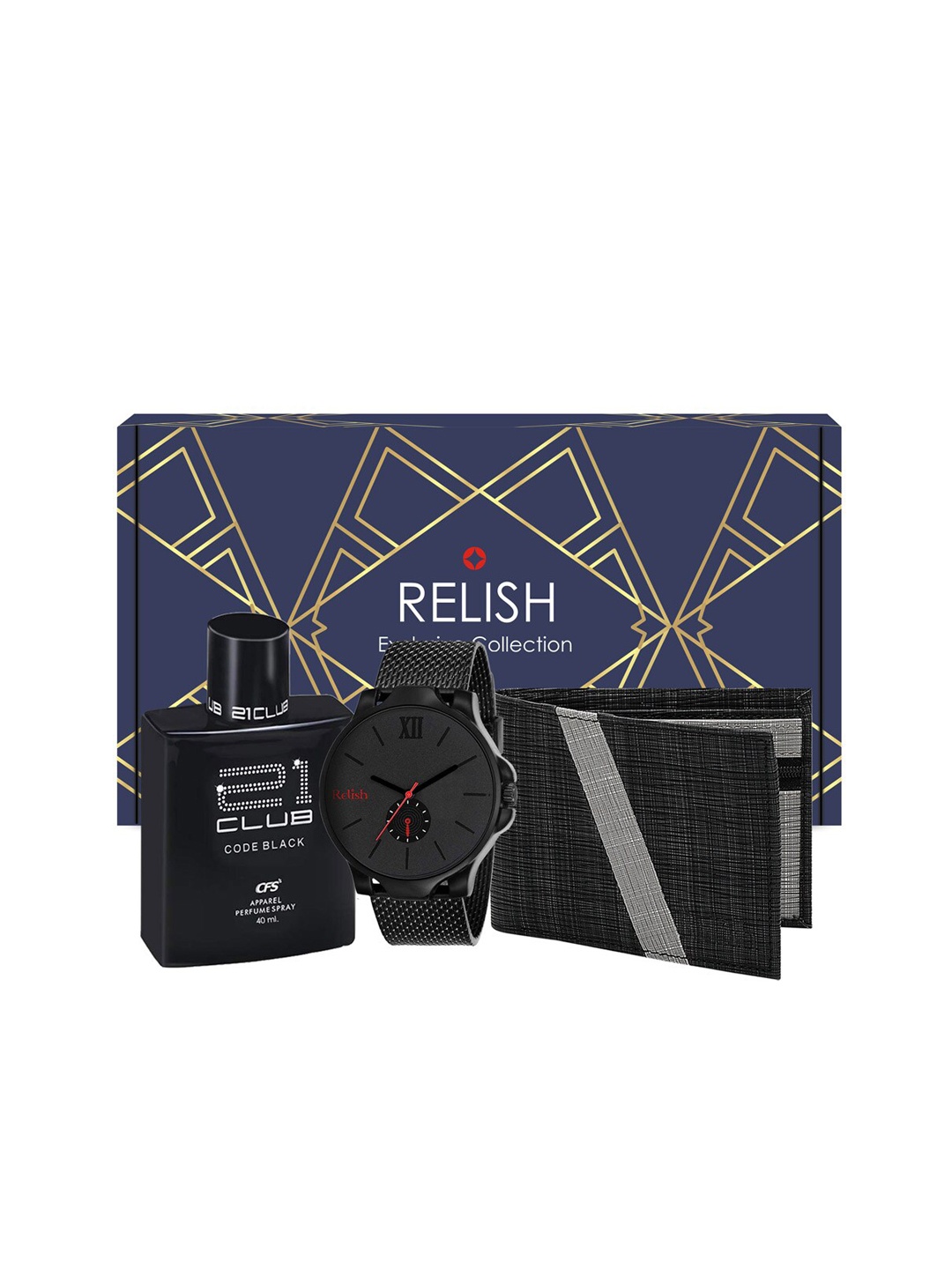 

Relish Men Black & Grey Textured Accessory Gift Set