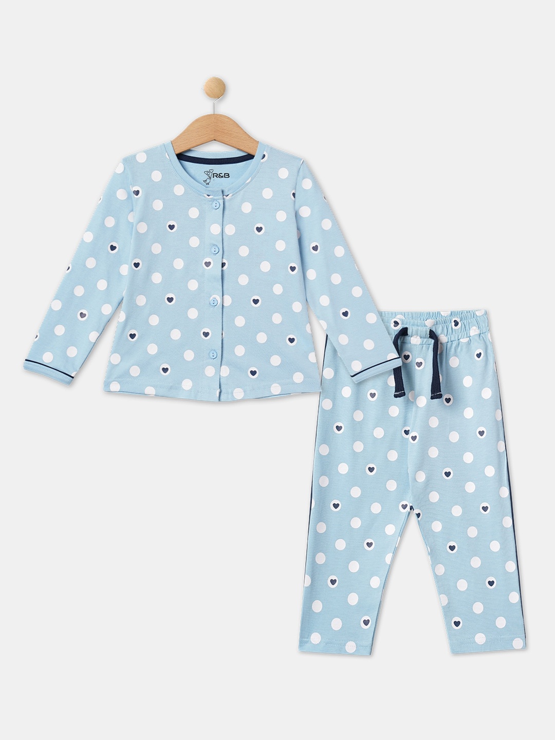 

R&B Girls Blue & White Printed Night suit