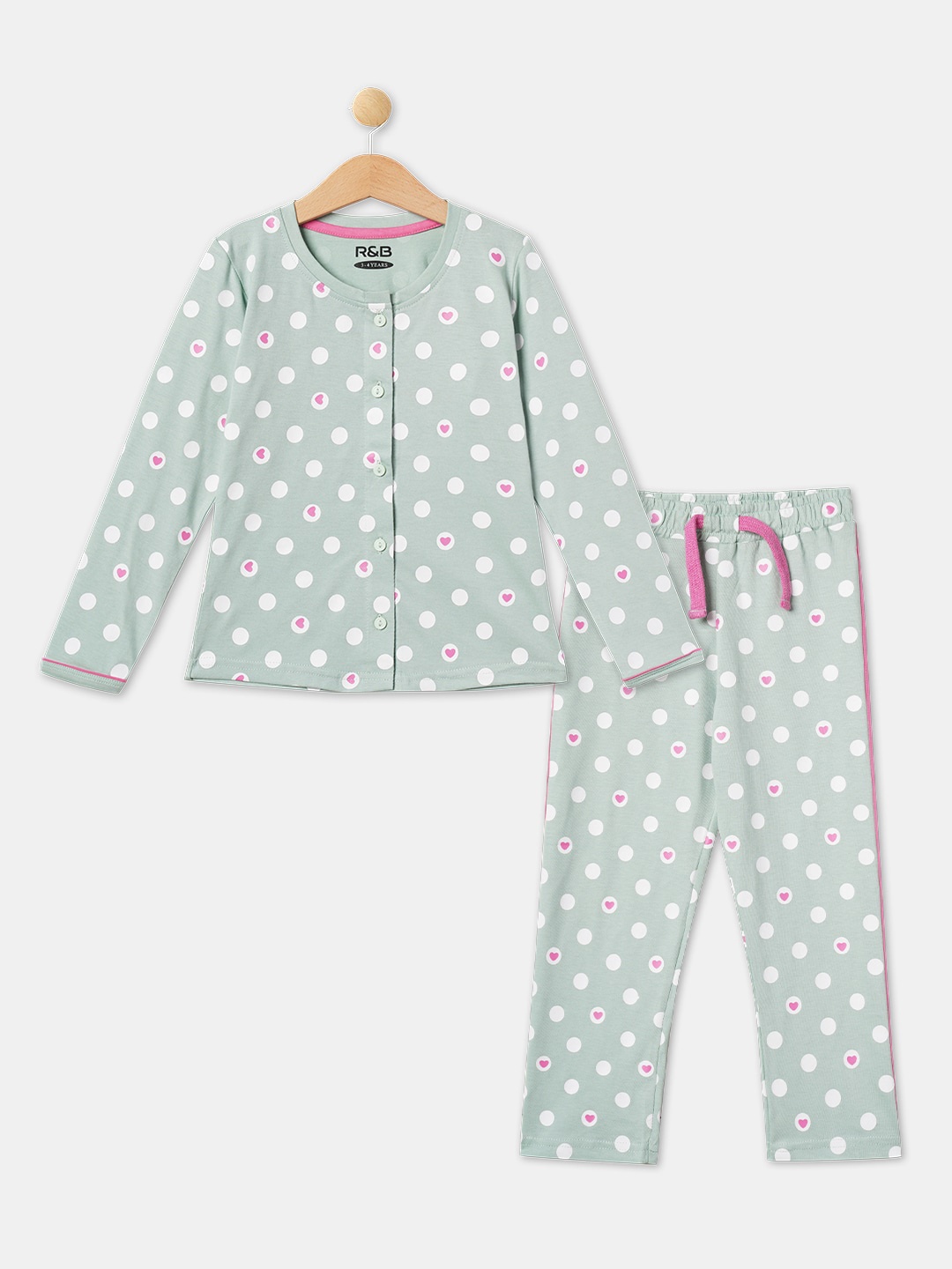 

R&B Girls Green & White Printed Night suit