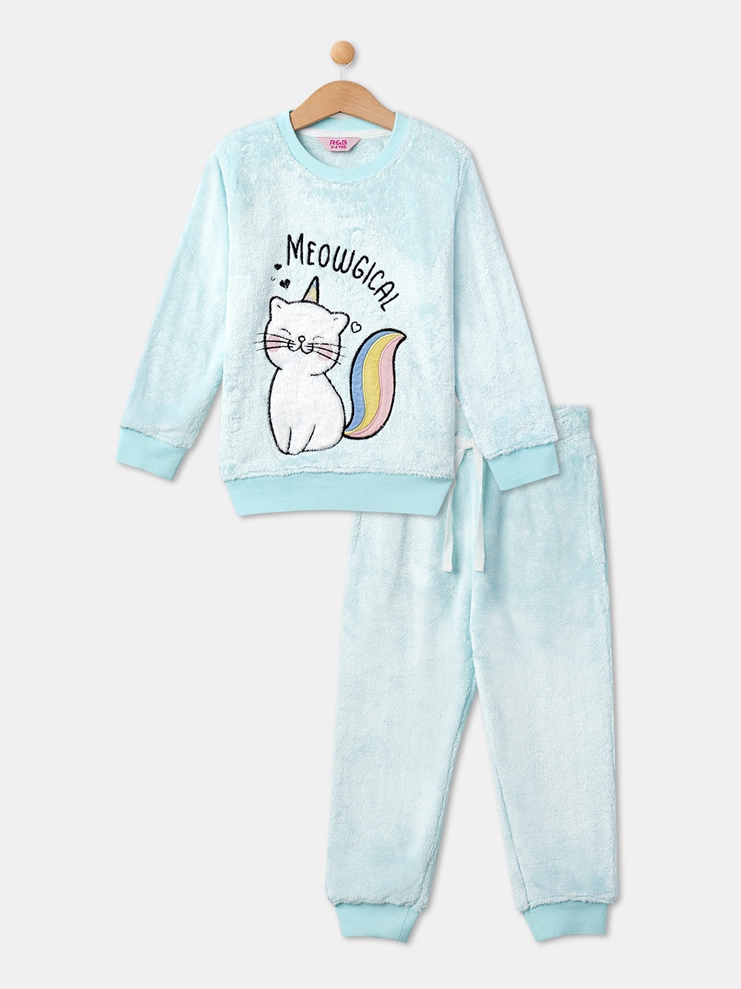 

R&B Girls Green & White Printed Night suit