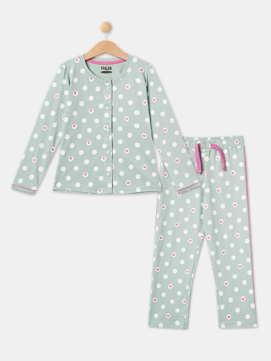 

R&B Girls Sea Green & White Printed Cotton Night suit